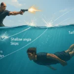 Jump into the water to avoid bullets