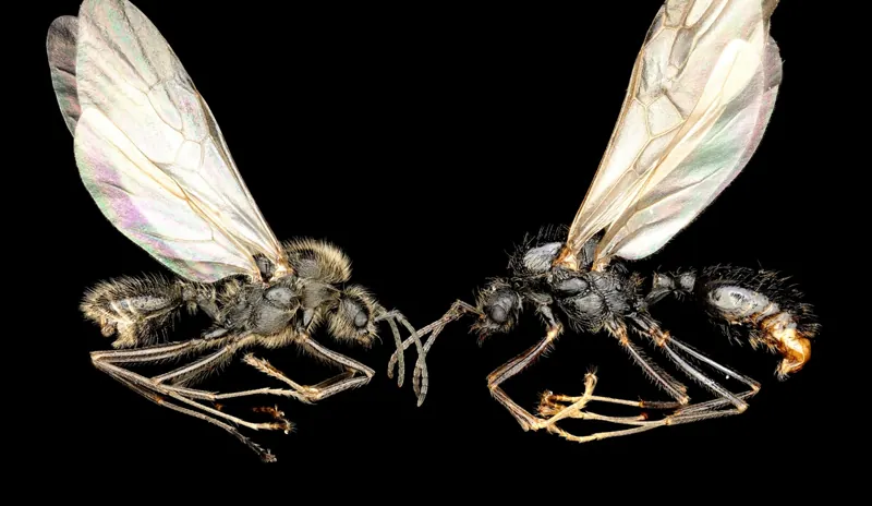 One Iberian harvester ant queen gave birth to two different species: an Iberian harvester male (left) and a Messor structor male.