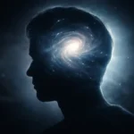 A dark silhouette of a human head with a glowing spiral of light inside, symbolizing the mysterious inner voice and human consciousness.